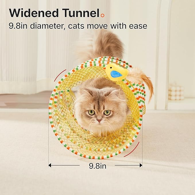 Potaroma Spiral Tunnel Cat Toy, Self Play Cat Play Spiral Kitten Collapsible Spring Tunnel Toy for Indoor Cats with Feather and Bell, 20 Inches Unfolded