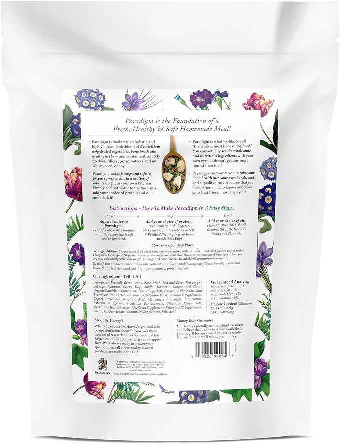 Dr. Harvey's Paradigm Green Superfood Dog Food, Human Grade Dehydrated Grain Free Base Mix for Dogs, Diabetic Low Carb Ketogenic Diet (3 Pounds)