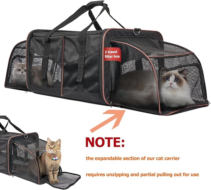 Cat Carrier for 2 Cats - INRLKIT Cat Carrier with Litter Box, Portable Dual Cat Travel Carrier Bag for Traveling, Large Double Cat Travel Carrier for Car, Pet Carrier Bag (Black)