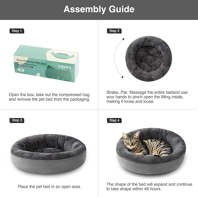 Love's cabin Round Donut Cat and Dog Cushion Bed, 20in Pet Bed for Cats or Small Dogs, Anti-Slip & Water-Resistant Bottom, Super Soft Durable Fabric Pet beds, Washable Luxury Bed Solid Grey