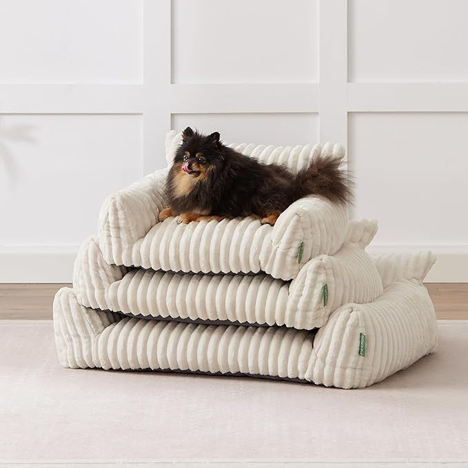 Cute Couch Bed for Pets, Supportive Cat Sofa for Indoor Cats, Medium Dog Sofa Bed for Medium Dogs, Cream, 30 inches