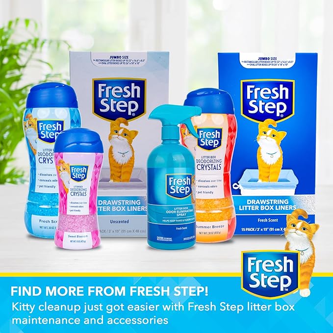 Fresh Step Drawstring Cat Litter Box Liners, Fresh Scent - Kitty Litter Bags for Rectangle or Oval Large Litterboxes, Size Large, 30" x 17" - 15 Count