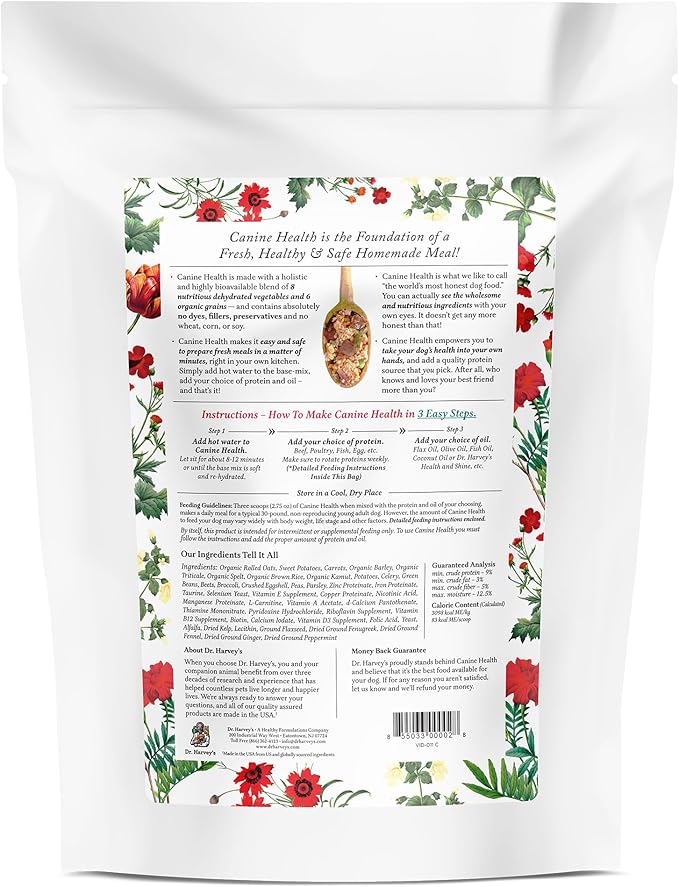 Dr. Harvey's Canine Health Miracle Dog Food, Human Grade Dehydrated Base Mix for Dogs with 9 Vegetables and 6 Organic Whole Grains (5 Pounds)