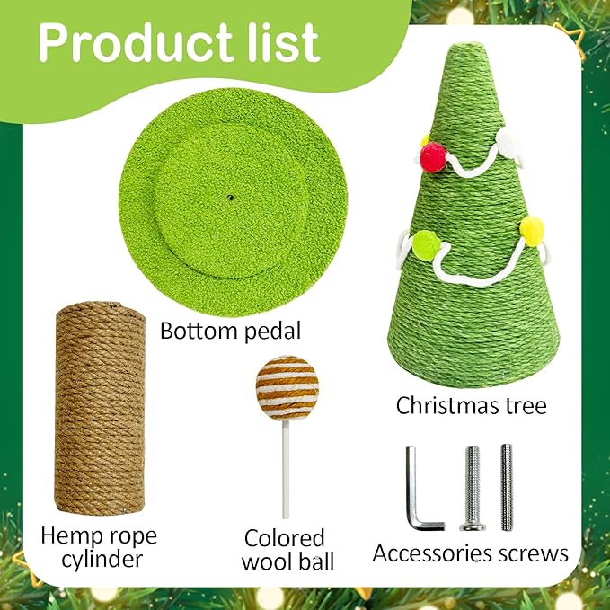 Christmas Tree Cat Scratching Post, Natural Sisal Rope Cat Tower to Satisfy Cats Claw Instincts, Christmas Decor Sisal Rope Cat Toys for Kitty and Adult Cats