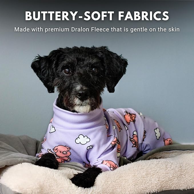 Spark Paws Dog Pajama, Dog Recovery Suit Male, Onesie, Ultra-Soft and 4-Way Stretch, for Small Medium and Large Breeds - When Pigs Fly - Purple - 4XL