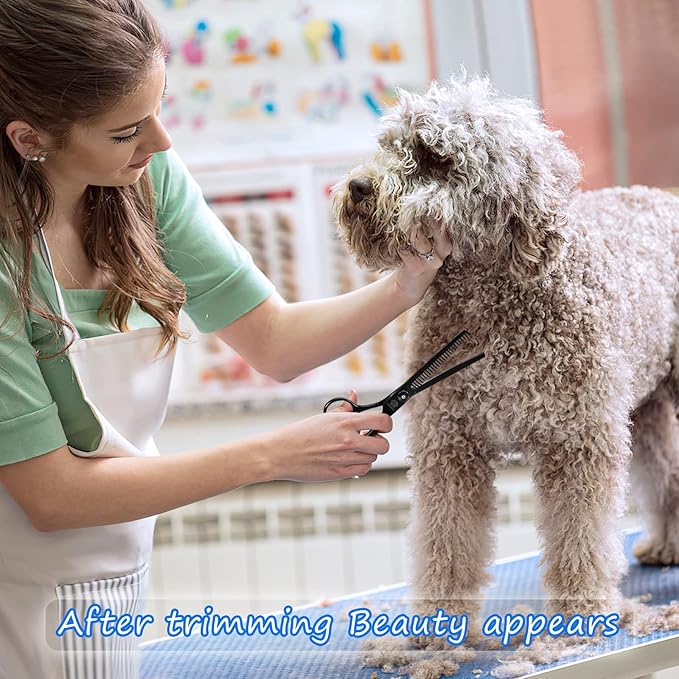 Dog Grooming Scissors Kit with Safety Round Tips, GLADOG Professional 6 in 1 Grooming Scissors for Dogs, Sharp and Heavy-duty Dog Grooming Shears for Dogs Cats