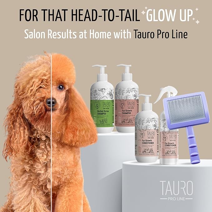 Tauro Pro Line Plastic Long & Short Hair Slicker Dog Brush for Deshedding & Detangling - Purple Slicker Brush for Dog & Cat Grooming - 0.43″ Pins, Flexible Cushion & Non-Slip Grip