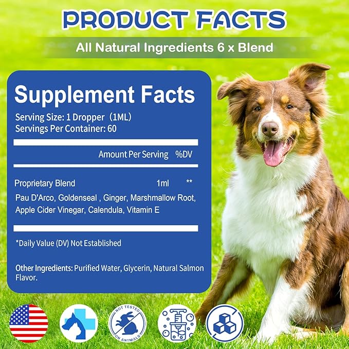 Natural Dog Yeast Infection Relief for Itchy Skin & Ear Treatment - Allergy & Paw Itching, Soothes Irritation & Reduces Inflammation Herbal Dog Supplement Drops