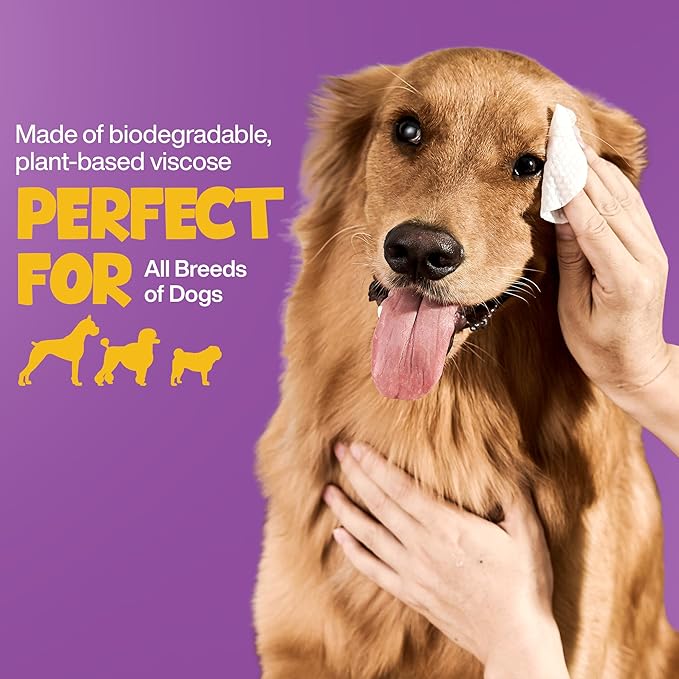 Eye Wipes 100 Counts - Dog Tear Wipes to Removes Tear Stains & Eye Residue - Hypoallergenic Pet Eye Cleaner Wipes for Cats & Dogs - Safe and Effective for Dogs & Cats