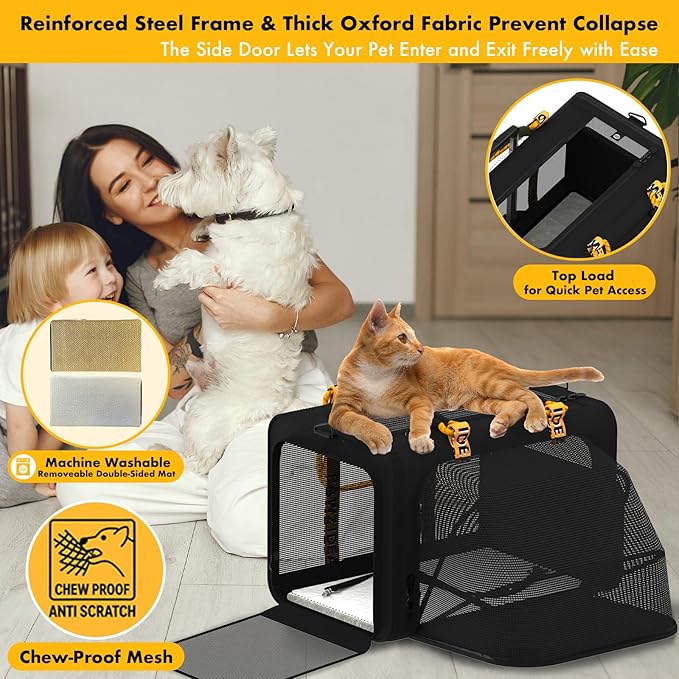 PAWZIDEA Double Pet Stroller with 2 Detachable Carriers, Portable Dog Crate for Car Travel & TSA-Approved Expandable Cat Carrier, Foldable Lightweight Jogger Stroller for 2–4 Cats or Small/Medium Dogs