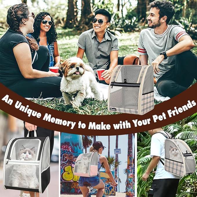 Pawaboo Cat Carrier Backpack, Pet Carrier Backpack for Kitties Small Dogs Puppies, Breathable Cat Bag Carrier, Small Dog Travel Backpack Carrier for Kitten Puppy Bunny, up to 22lbs, Apricot