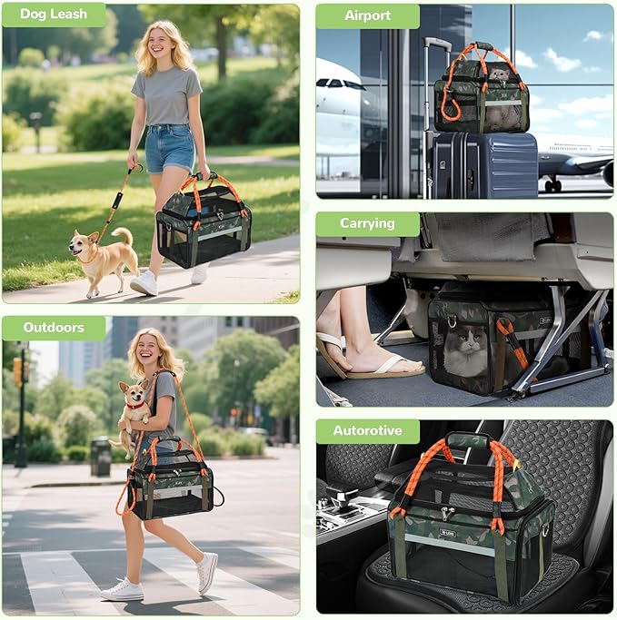 Lekereise Top Expandable Dog Carrier TSA Airline Approved Soft Sided Pet Underseat Up to 12lbs Travel Carriers for Small Cats and Dogs with Convertable Dog Leash and Anti-Scratch Mesh