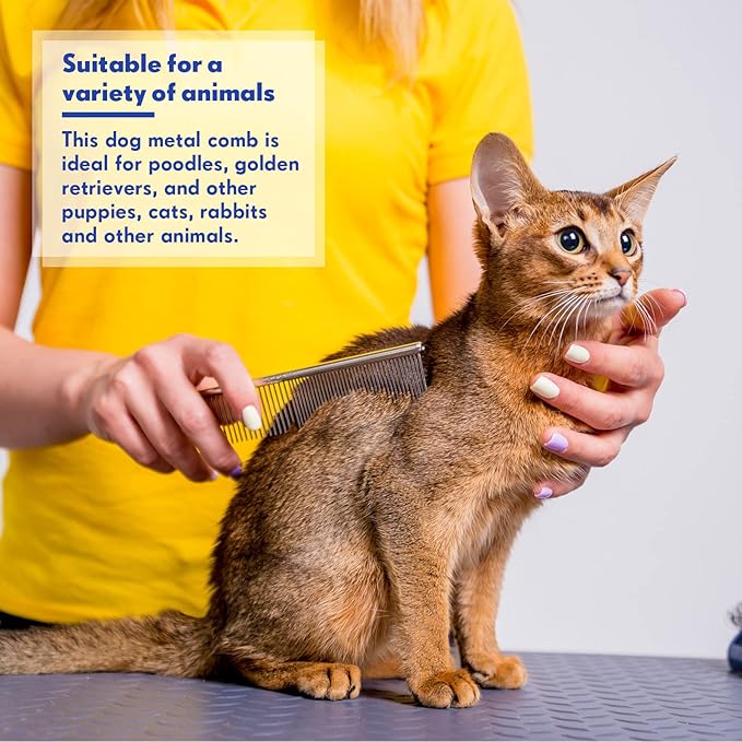 Lallisa 12 Pcs Stainless Steel Dog & Cat Comb, Metal Grooming Tool for Removing Knots, Long and Short Haired Pets Including Dogs, Cats & Others, 7.48 Inch