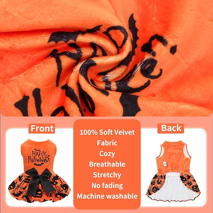 CuteBone Halloween Dog Dresses Velvet Holiday Small Dogs Clothes Onesie Pet Apparel Girl Puppy Skirt with Bow Hair Rope CVA57XS-D