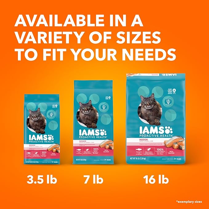 IAMS Proactive Health Indoor Weight Control & Hairball Care Adult Dry Cat Food, Salmon Recipe, 16 lb. Bag
