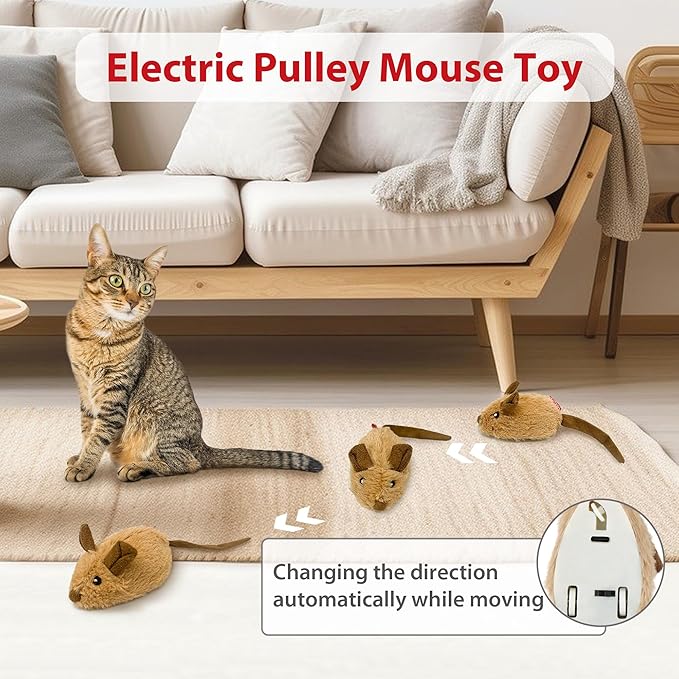 Gigwi Interactive Cat Toys for Indoor Cats, USB Rechargeable Moving Cat Toy for Bored Adult Cats, Upgraded 500mAh Automatic Electronic Mouse Toys with Realistic Squeaky, Kitten Toys for Self Play