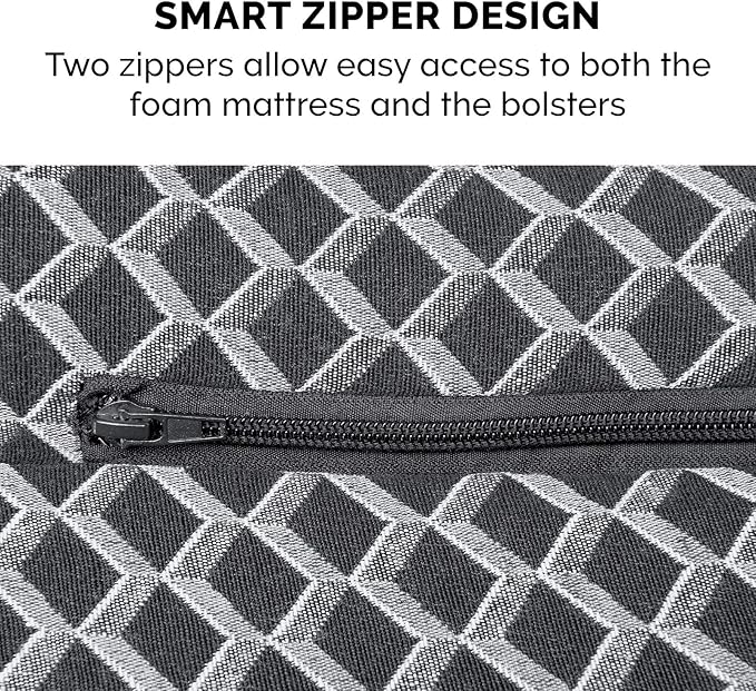 Furhaven Orthopedic Dog Bed for Medium/Small Dogs w/ Removable Bolsters & Washable Cover, For Dogs Up to 35 lbs - Plush & Woven Decor Comfy Couch Sofa - Diamond Gray, Medium