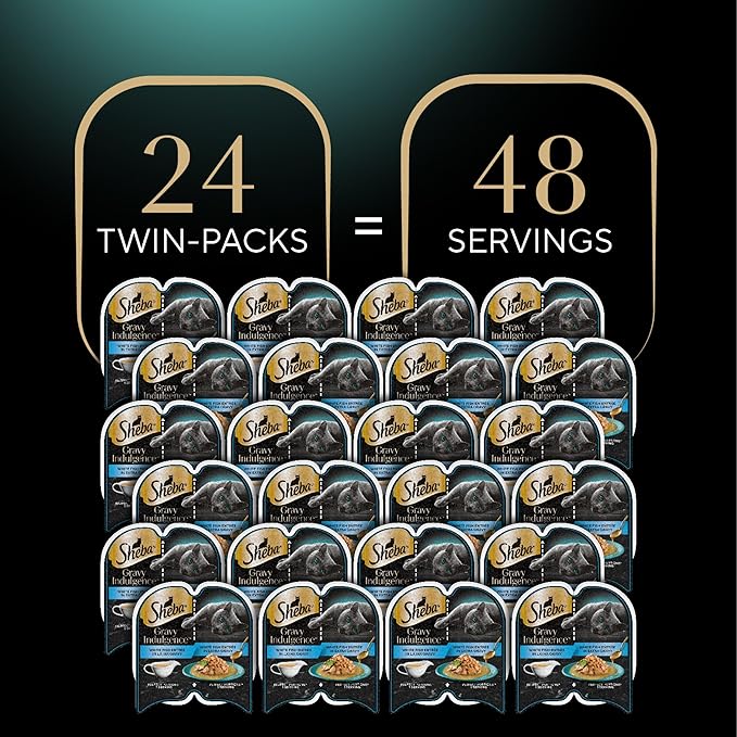 Sheba Gravy Indulgence Adult Wet Cat Food White Fish Entree in Extra Gravy, 2.6 oz. Twin-Pack Trays (24 Count, 48 Servings)