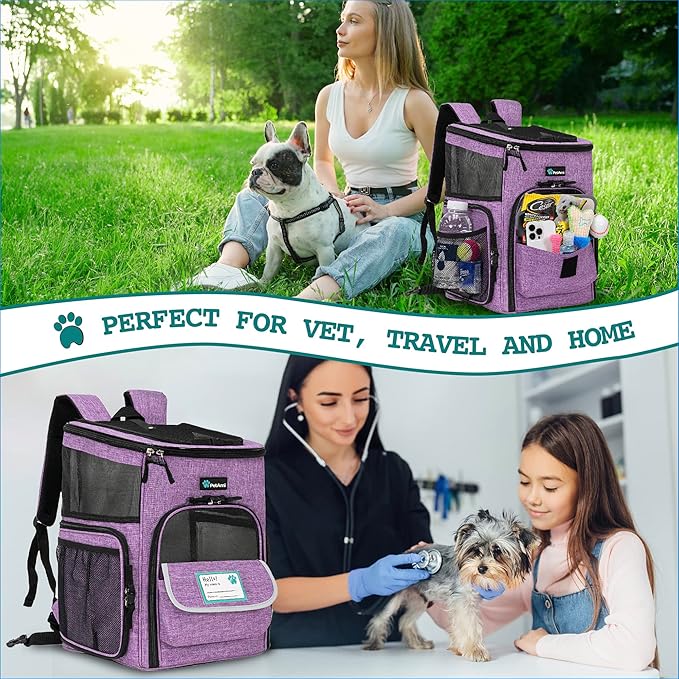 PetAmi Dog Backpack Carrier, Airline Approved Cat Backpacks for Carrying Small Large Cats, Pet Carrier Back Pack, Ventilated Soft Sided for Travel, Hiking, Camping, Max 18 lbs, Purple