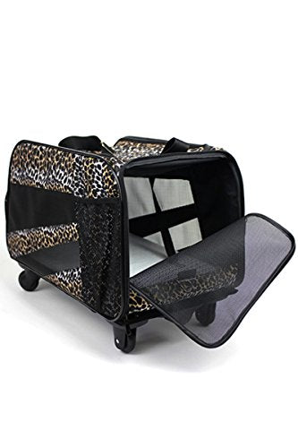 dbest products Pet Smart Cart, Medium, Leopard, Rolling Carrier with Wheels Soft Sided Collapsible Folding Travel Bag, Dog Cat Airline Approved Tote Luggage Backpack