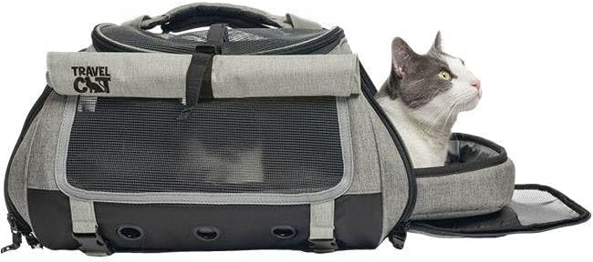Travel Cat Carrier Bag - Portable Comfort Soft Sided Transpurrter Cat Carrier for Small Medium Cats Kitten up to 30 LBs Airline Approved Backpack with Shoulder Strap (Heather Grey)