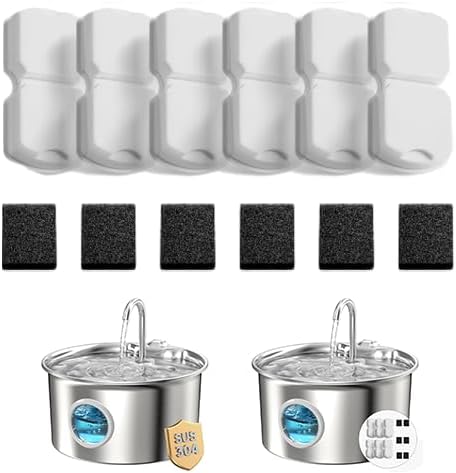 ATMZIQXR Cat Water Fountain Filters: Cat Fountain Filter Replacement (12 Pcs) - 3 Months Set of Replacement Filters for ATMZIQXR Pet Fountains S18 - Contains 6 Carbon Filters + 6 Sponges Filters