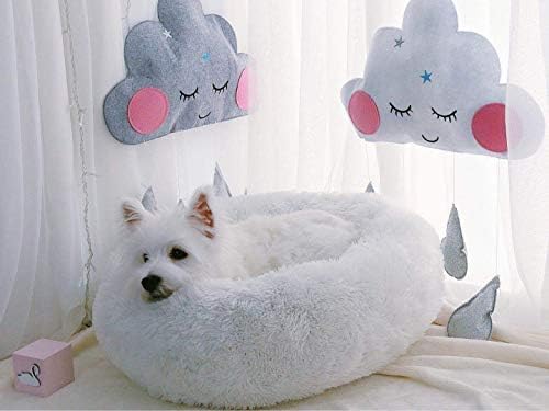 BODISEINT Modern Soft Plush Round Pet Bed for Cats or Small Dogs, Mini Medium Sized Dog Cat Bed Self Warming Autumn Winter Indoor Snooze Sleeping Cozy Kitty Teddy Kennel (24'' D x 8'' H, White)