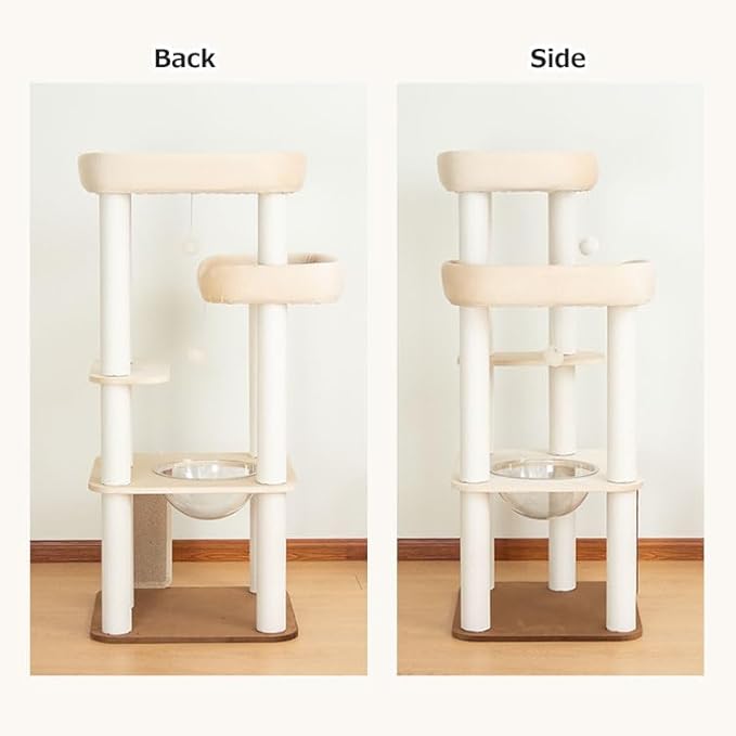 53'' Cat Tree for Large Cat, Modern Senior Friendly Cat Tower with Wide Shelves Low Step, Cotton Scratching Posts, Super Sturdy Base, Cozy Perches, and Interactive Toys (White)