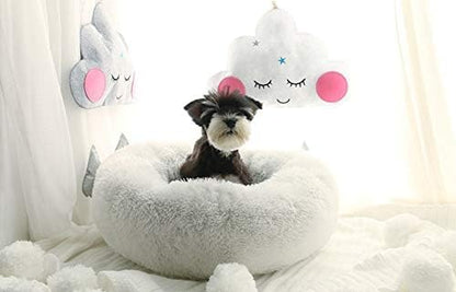 BODISEINT Modern Soft Plush Round Pet Bed for Cats or Small Dogs, Mini Medium Sized Dog Cat Bed Self Warming Autumn Winter Indoor Snooze Sleeping Cozy Kitty Teddy Kennel (24'' D x 8'' H, White)