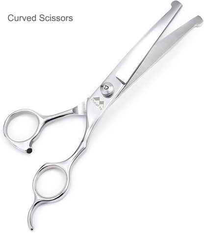 Dog Grooming Scissors Kit with Round Tip, 6 in 1 Cat Dog Scissors, Stainless Steel Pet Grooming Shears, Straight, Curved, Thinning Shears, Comb for Full Body, Face, Nose, Ear & Paw