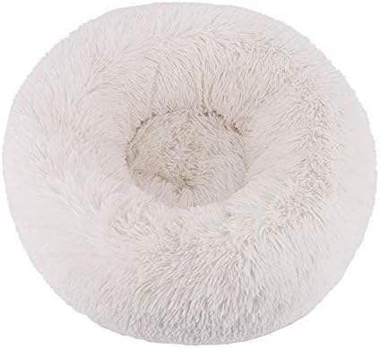 BODISEINT Modern Soft Plush Round Pet Bed for Cats or Small Dogs, Mini Medium Sized Dog Cat Bed Self Warming Autumn Winter Indoor Snooze Sleeping Cozy Kitty Teddy Kennel (20” D x 8'' H, White)