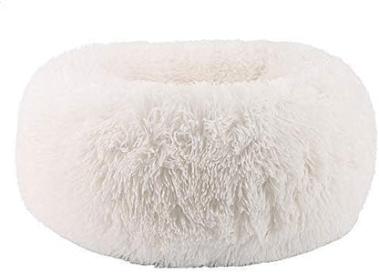 BODISEINT Modern Soft Plush Round Pet Bed for Cats or Small Dogs, Mini Medium Sized Dog Cat Bed Self Warming Autumn Winter Indoor Snooze Sleeping Cozy Kitty Teddy Kennel (20” D x 8'' H, White)