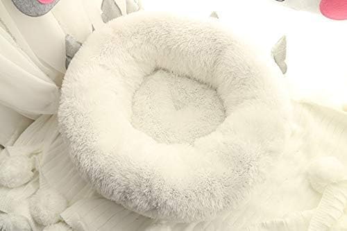 BODISEINT Modern Soft Plush Round Pet Bed for Cats or Small Dogs, Mini Medium Sized Dog Cat Bed Self Warming Autumn Winter Indoor Snooze Sleeping Cozy Kitty Teddy Kennel (24'' D x 8'' H, White)