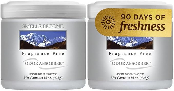 SMELLS BEGONE Air Freshener Odor Absorber Gel - 15 oz, Pack of 2 - Absorbs and Eliminates Odor in Pet Areas, Bathrooms, Cars, & Boats - Made with Essential Oils - Fragrance Free