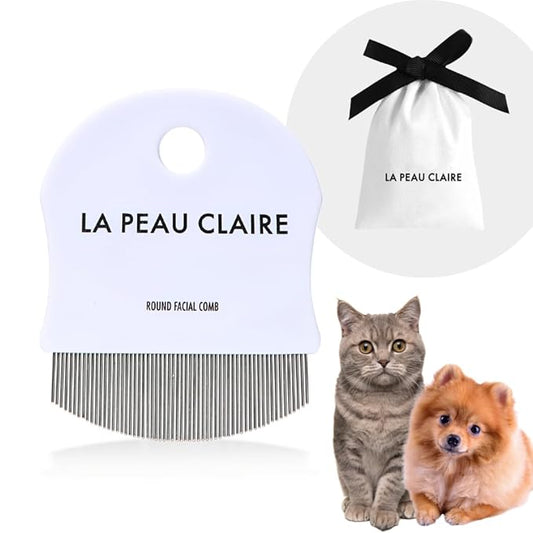 Professional Dog Eye Comb and Cat | Tear Stain Remover for Pets | Round Fine-Tooth Grooming Brush for Gentle Facial Cleansing | Easy Eye Gunk Remover | Includes Bag