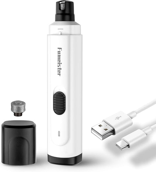 Fumeister Pet Nail Grinder for Dogs - Quiet 2-Speed Type-C Rechargeable Dog Nail Trimmer, Low Noise Paw Grooming for Dogs & Cats (White)