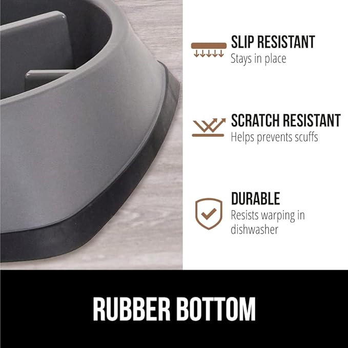 GORILLA GRIP Patent Pending Slow Feeder Dog Bowls, Interactive Puzzle Toy for Dogs and Cats Food Training, Keeps Pets Busy and Prevents Puppy Overeating, All Breeds, 100% BPA Free, 1 Cup, Gray