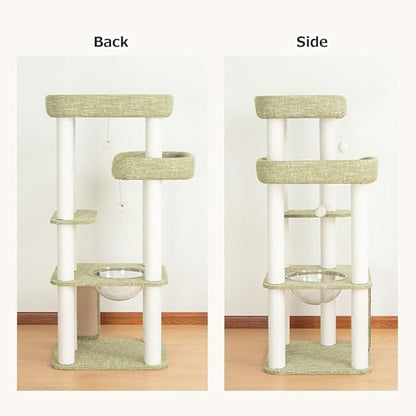 53'' Cat Tree for Large Cat, Modern Senior Friendly Cat Tower with Wide Shelves Low Step, Cotton Scratching Posts, Super Sturdy Base, Cozy Perches, and Interactive Toys (Green)