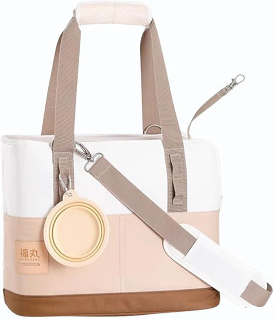 Dog Carrier Bag, Foldable Cat Bag with Breathable Mesh, Airline Approved Pet Carrier, Comfort Portable Pet Privacy Protection Travel Carrier(White)