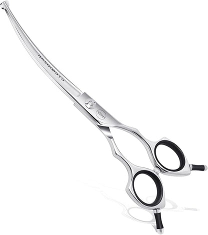HASHIMOTO Dog Scissors for Grooming, Curved Dog Grooming Scissors with Safety Round Tips, 6.5 inch, Curved Blade, Light Weight, No Stabbing with Blunt Tip.