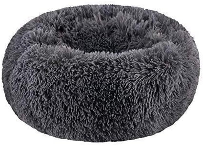 BODISEINT Modern Soft Plush Round Pet Bed for Cats or Small Dogs, Mini Medium Sized Dog Cat Bed Self Warming Autumn Winter Indoor Snooze Sleeping Cozy Kitty Teddy Kennel (20''D x 8'' H, Dark Grey)