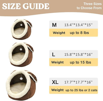 Lcybem Cat Beds for Indoor Cats - Rabbit-Shaped Cat Cave Bed with Hanging Toy,Super Soft Calming Pet Bed for Kitten,Small Dog