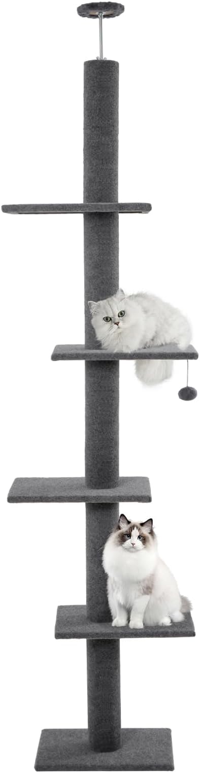 Cat Craft Cat Tree Floor to Ceiling Cat Tower 98-108" Carpet Kitten Tree 5-Tier Scratching Post and Mat Cat Pole for Indoor Cats, Gray