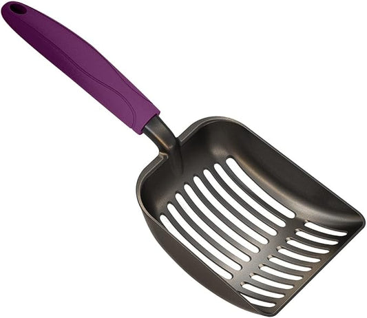 WePet Cat Litter Scoop, Non-Stick Plated Aluminum Alloy Sifter, Kitty Durable Metal Scooper, Deep Shovel, Long Handle, Kitten Pooper Lifter, Size Medium, Coated Black Body with Violet Handle