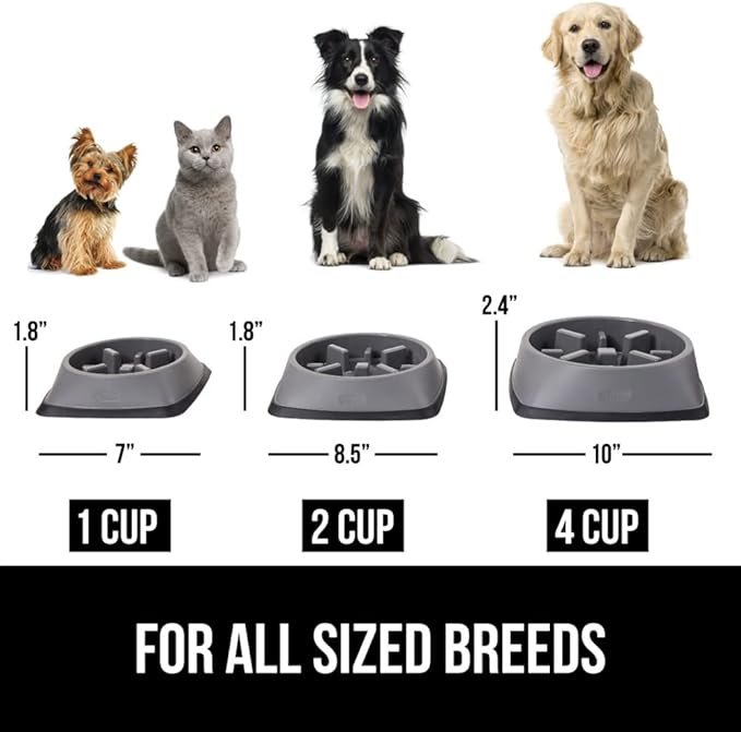 GORILLA GRIP Patent Pending Slow Feeder Dog Bowls, Interactive Puzzle Toy for Dogs and Cats Food Training, Keeps Pets Busy and Prevents Puppy Overeating, All Breeds, 100% BPA Free, 1 Cup, Gray