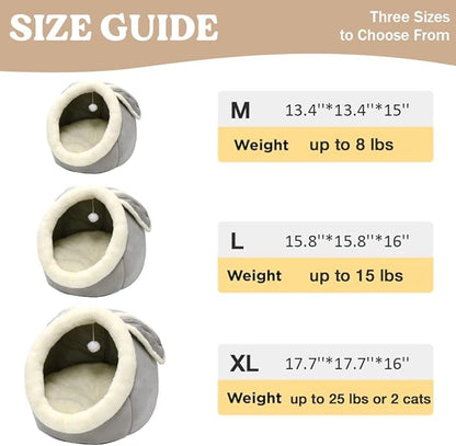 Lcybem Cat Beds for Indoor Cats - Rabbit-Shaped Cat Cave Bed with Hanging Toy,Super Soft Calming Pet Bed for Kitten,Small Dog,Warm Plush&Machine Washable&Removable Cotton Pad,cat Hideaway