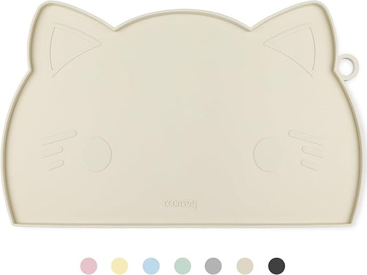 Coomazy Cat & Dog Feeding Mat, Thicker Non-Slip Silicone Mat with Raised Edge, Waterproof for Food & Water (Beige, Medium)