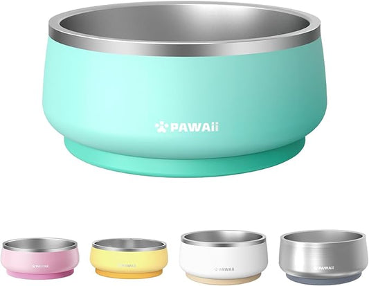 Pawaii Stainless Steel Dog Bowl with Non-Slip Rubber Base & Double Wall Insulation - Durable Design | Includes ID Tag | Dishwasher Safe Food & Water Bowl for All Dogs (68oz)