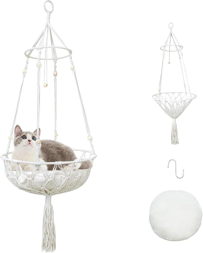 Cat Hammock Cat Window Perch, Bohemian-Style Hanging Basket Swing, Soft Pet Bed Cushion, Comfortable Window Kitty Bed, Perfect for Cats to Sunbathe, Take Naps, and Gaze Into the Distance 40*90CM