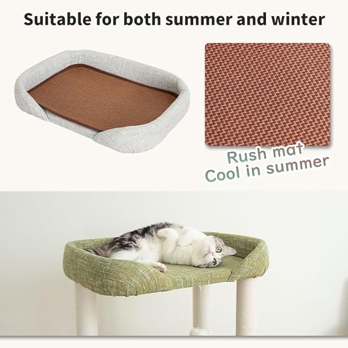 53'' Cat Tree for Large Cat, Modern Senior Friendly Cat Tower with Wide Shelves Low Step, Cotton Scratching Posts, Super Sturdy Base, Cozy Perches, and Interactive Toys (Green)